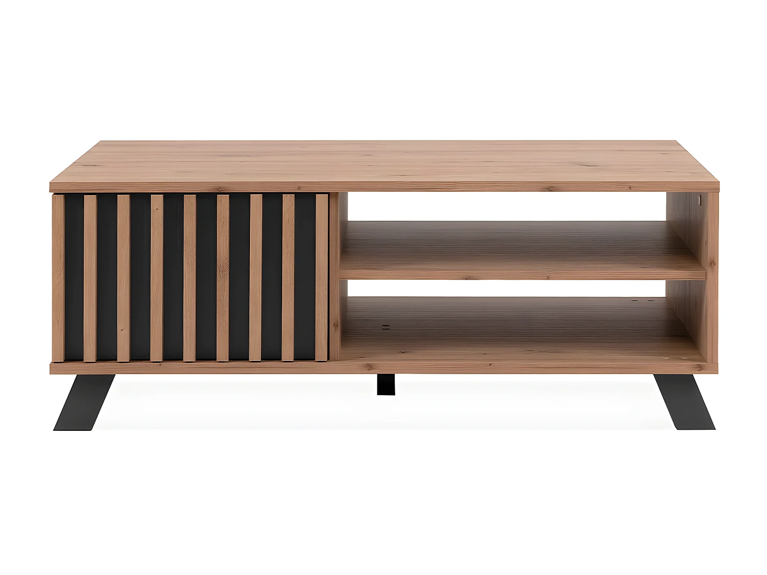 Table basse 1 porte et 2 niches décor chêne artisan L111 cm - LUBLIN