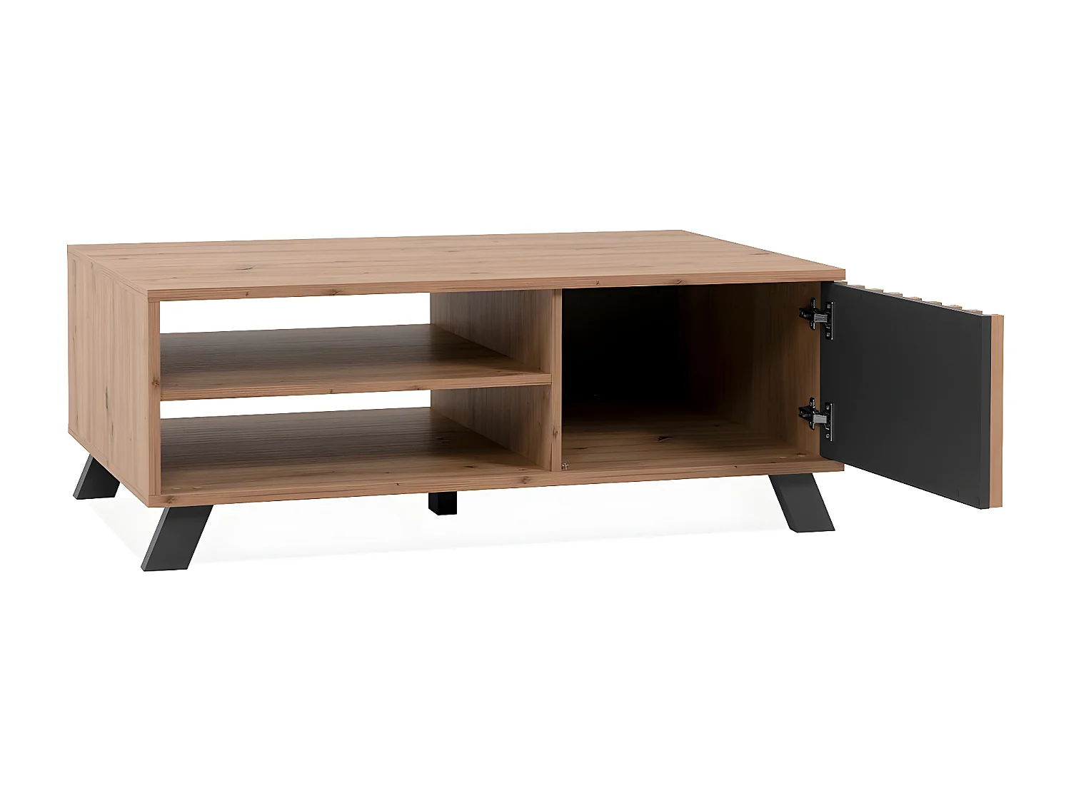 Table basse 1 porte et 2 niches décor chêne artisan L111 cm - LUBLIN