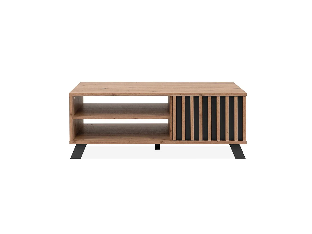 Mesa de café com 1 porta e 2 nichos, decoração em carvalho artesanal, L111 cm - LUBLIN