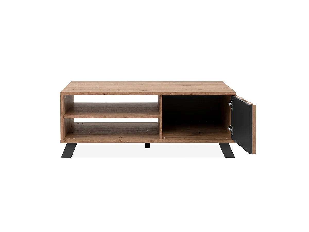 Mesa de café com 1 porta e 2 nichos, decoração em carvalho artesanal, L111 cm - LUBLIN