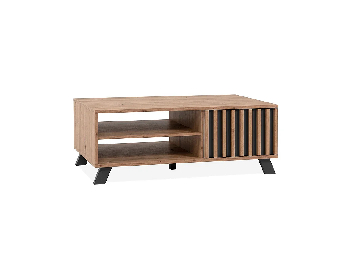 Mesa de café com 1 porta e 2 nichos, decoração em carvalho artesanal, L111 cm - LUBLIN