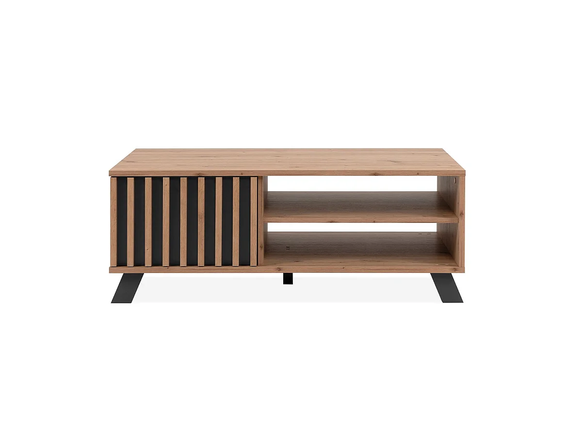 Mesa de café com 1 porta e 2 nichos, decoração em carvalho artesanal, L111 cm - LUBLIN