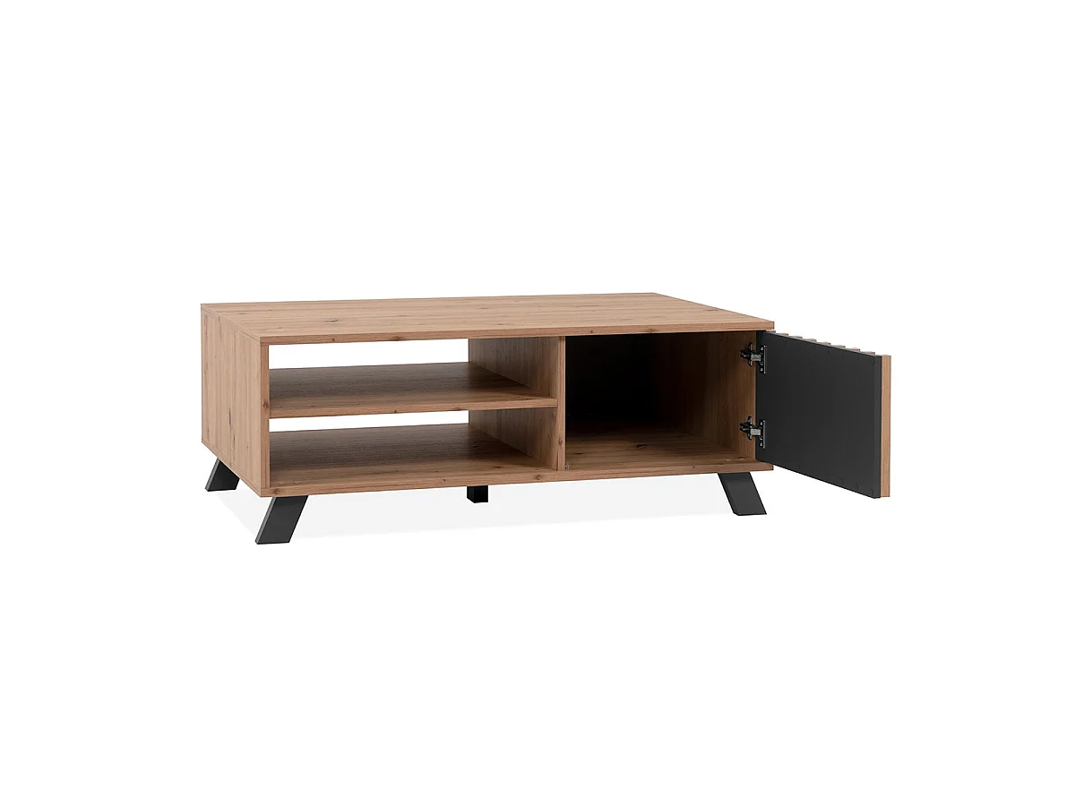 Mesa de café com 1 porta e 2 nichos, decoração em carvalho artesanal, L111 cm - LUBLIN