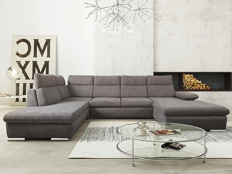 Wohnlandschaft mit Schlaffunktion - Ecke rechts - Stoff - Anthrazit - SUNTER II