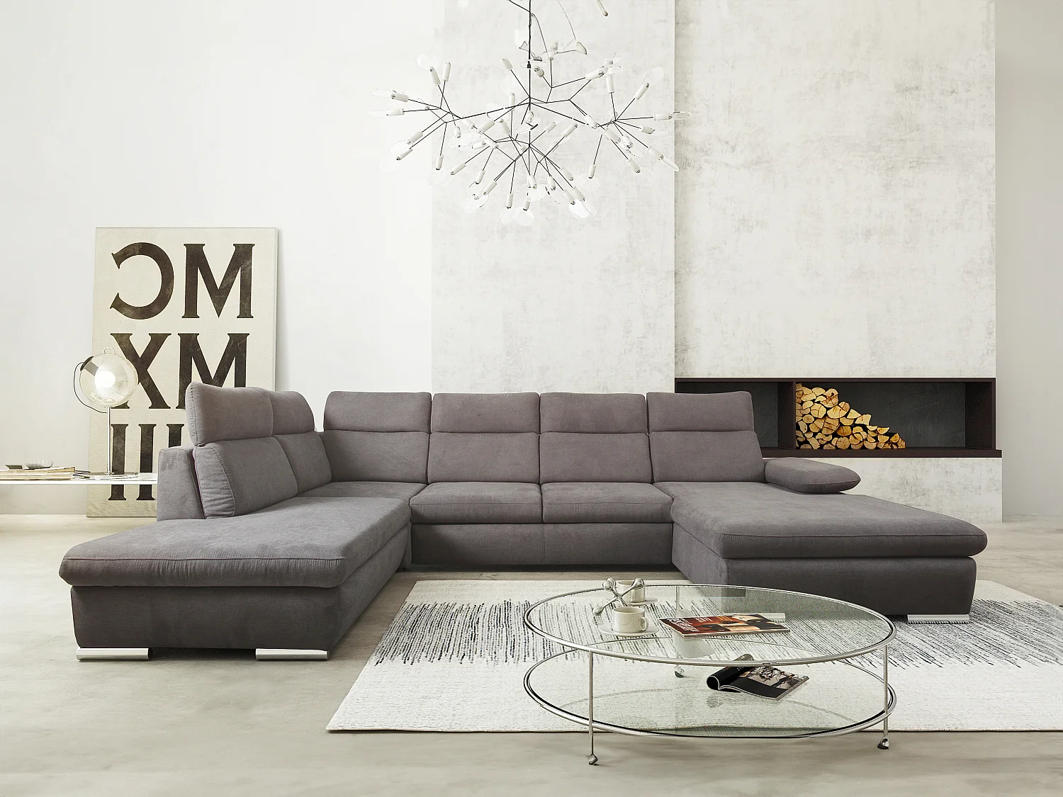 Wohnlandschaft mit Schlaffunktion - Ecke rechts - Stoff - Anthrazit - SUNTER II