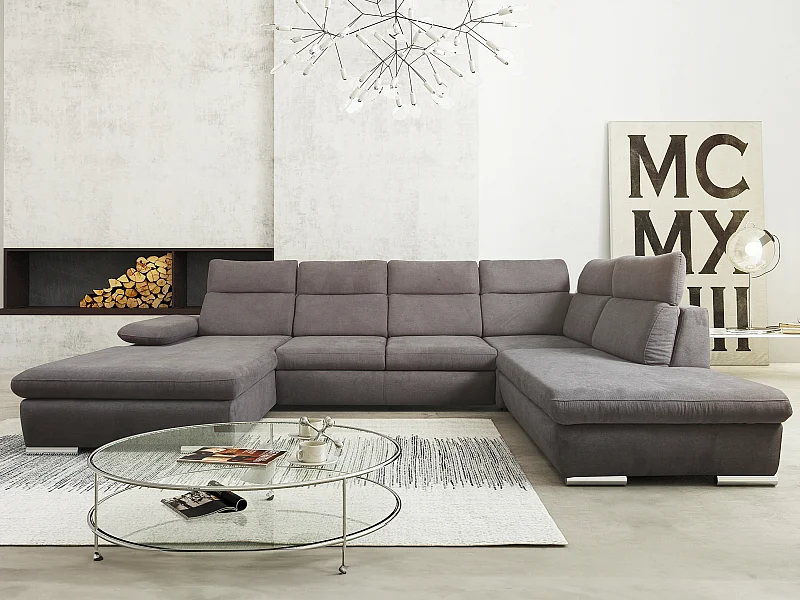 Divano Letto panoramico in Tessuto Antracite - Angolo a sinistra - SUNTER II