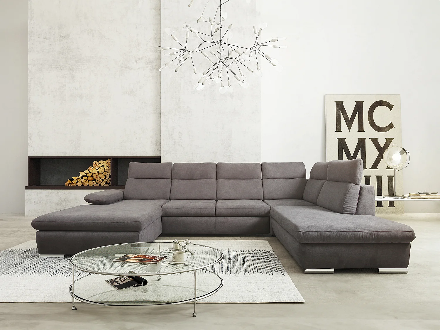 Canapé d'angle gauche panoramique convertible en tissu anthracite SUNTER II