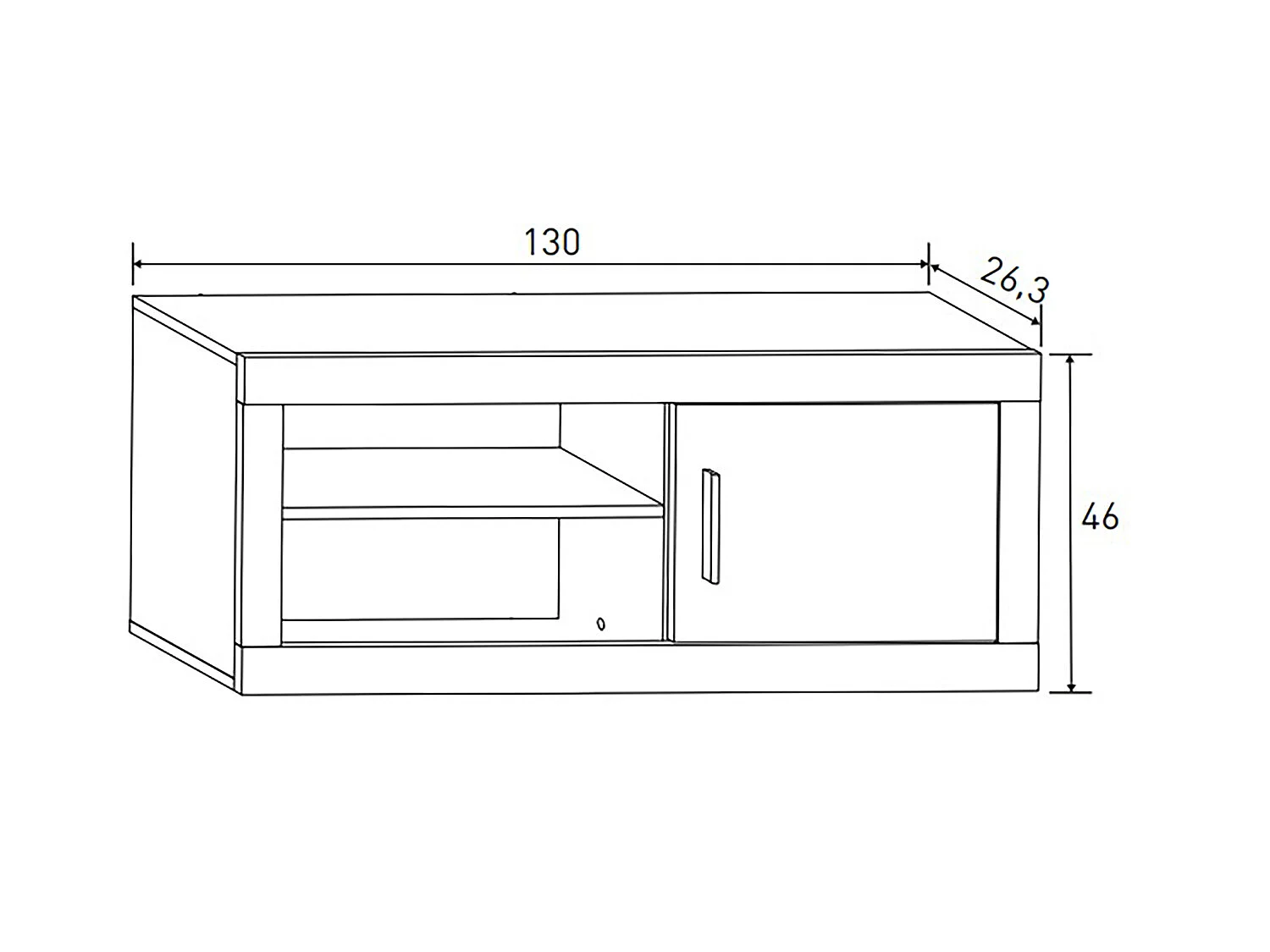 Meuble haut 1 porte coloris chêne cambrian, blanc - Longueur 130 x profondeur 26,30 x hauteur 46 cm