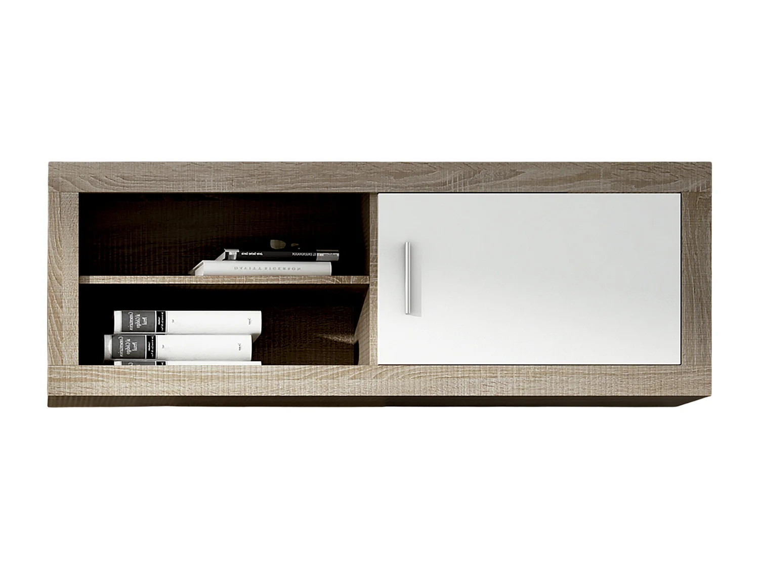 Meuble haut 1 porte coloris chêne cambrian, blanc - Longueur 130 x Profondeur 26,30 x Hauteur 46 cm