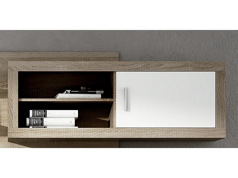 Meuble haut 1 porte coloris chêne cambrian, blanc - Longueur 130 x profondeur 26,30 x hauteur 46 cm