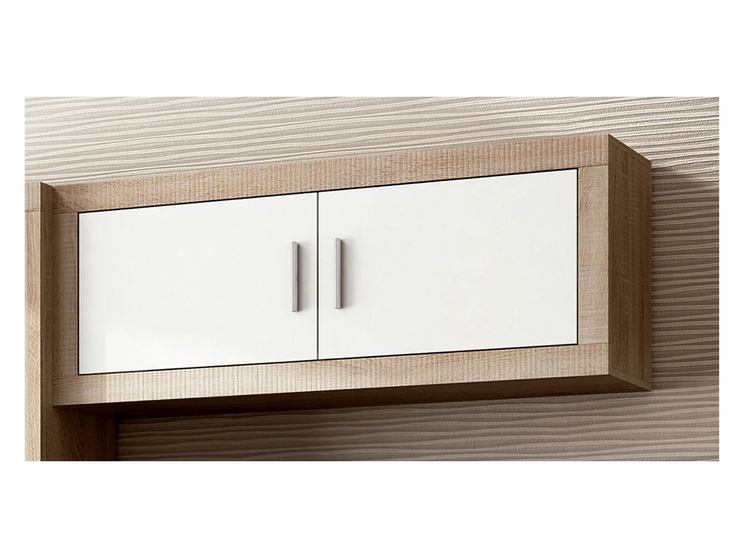 Meuble haut coloris chêne cambrian, blanc - Longueur 130 x profondeur 27,9 x hauteur 46 cm
