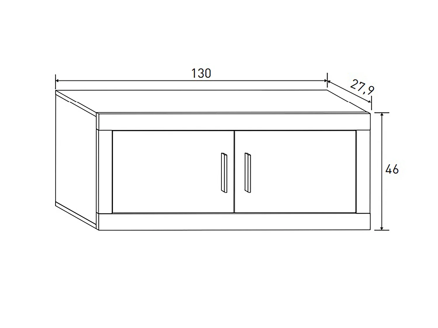 Meuble haut coloris chêne cambrian, blanc - Longueur 130 x profondeur 27,9 x hauteur 46 cm