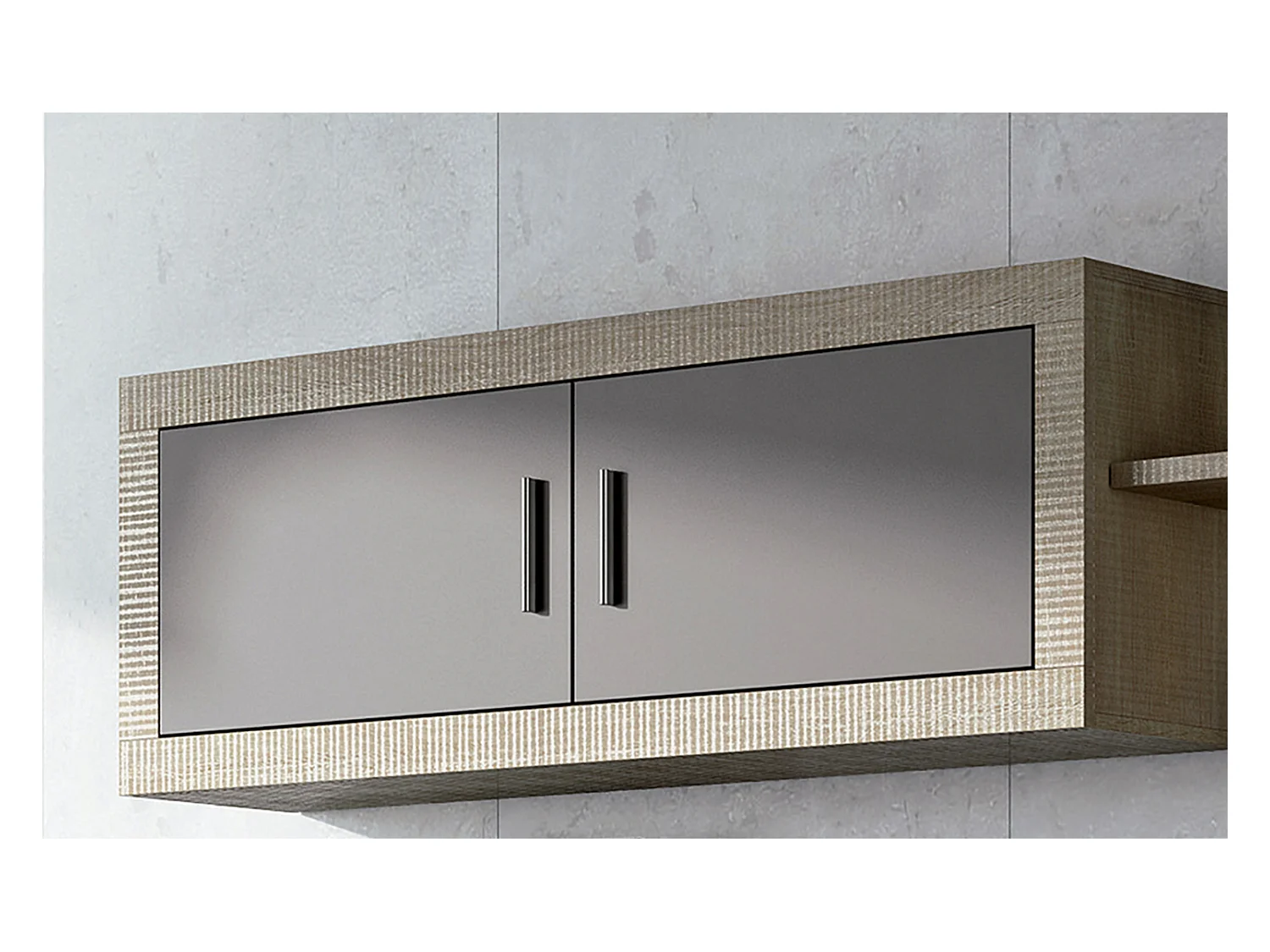 Meuble haut 2 portes coloris chêne cambrian, graphite - Longueur 130 x profondeur 27,9 x hauteur 46 cm