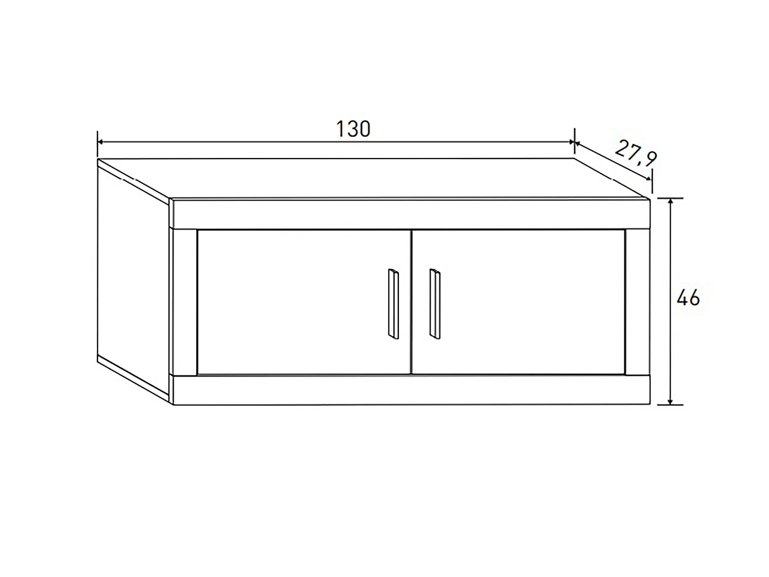 Meuble haut 2 portes coloris chêne cambrian, graphite - Longueur 130 x profondeur 27,9 x hauteur 46 cm