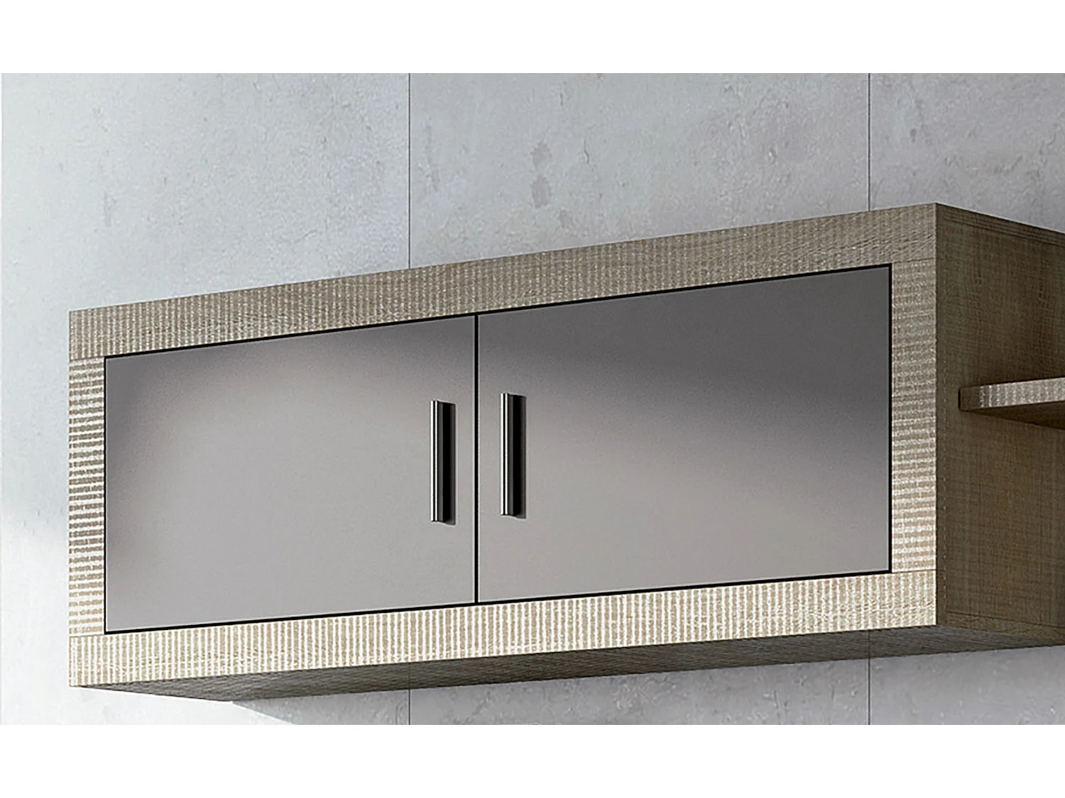 Meuble haut 2 portes coloris chêne cambrian, graphite - Longueur 130 x profondeur 27,9 x hauteur 46 cm