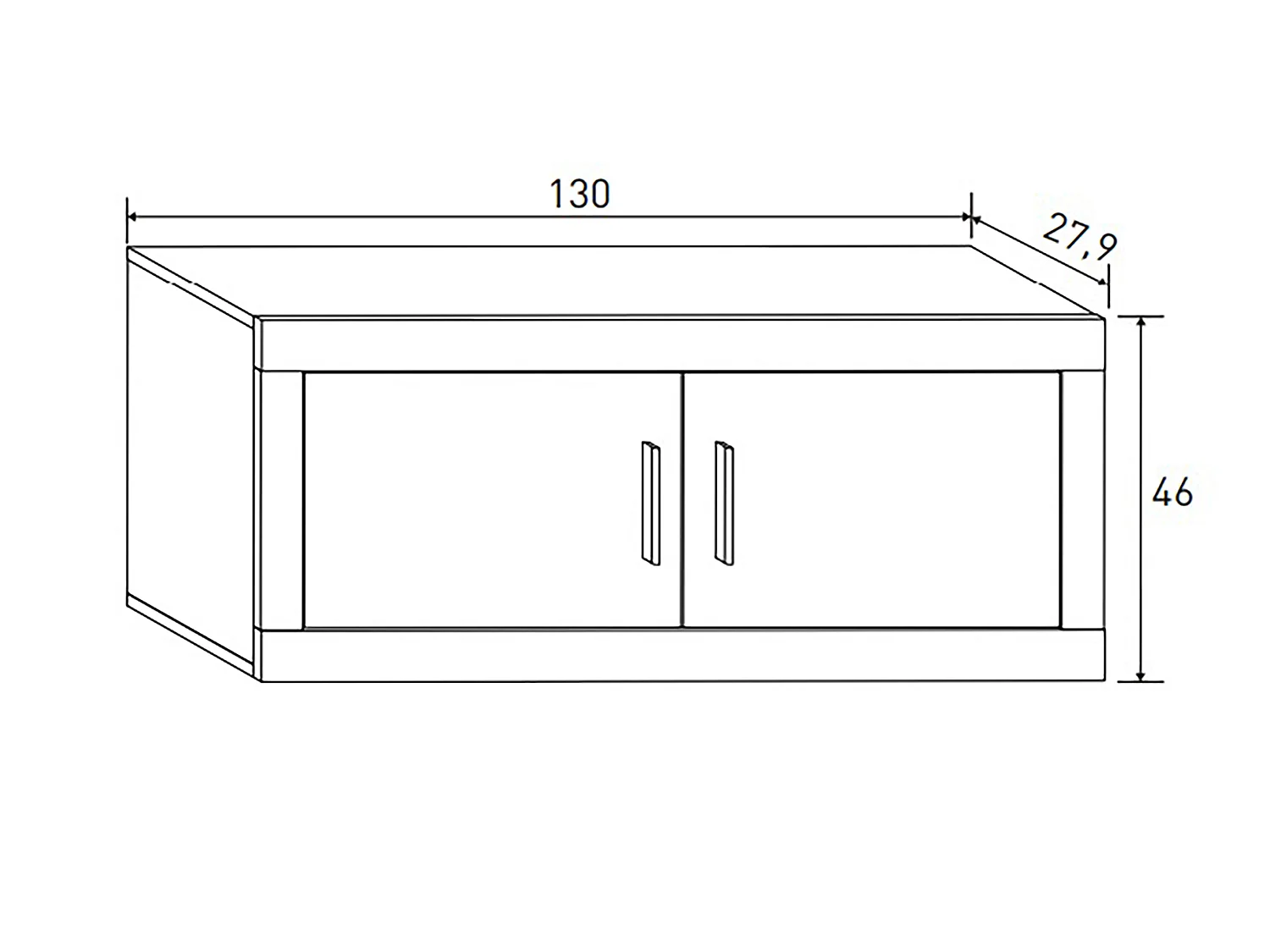 Meuble haut 2 portes coloris chêne cambrian, graphite - Longueur 130 x profondeur 27,9 x hauteur 46 cm