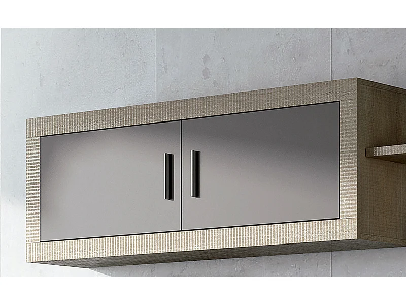 Meuble haut 2 portes coloris chêne cambrian, graphite - Longueur 130 x profondeur 27,9 x hauteur 46 cm