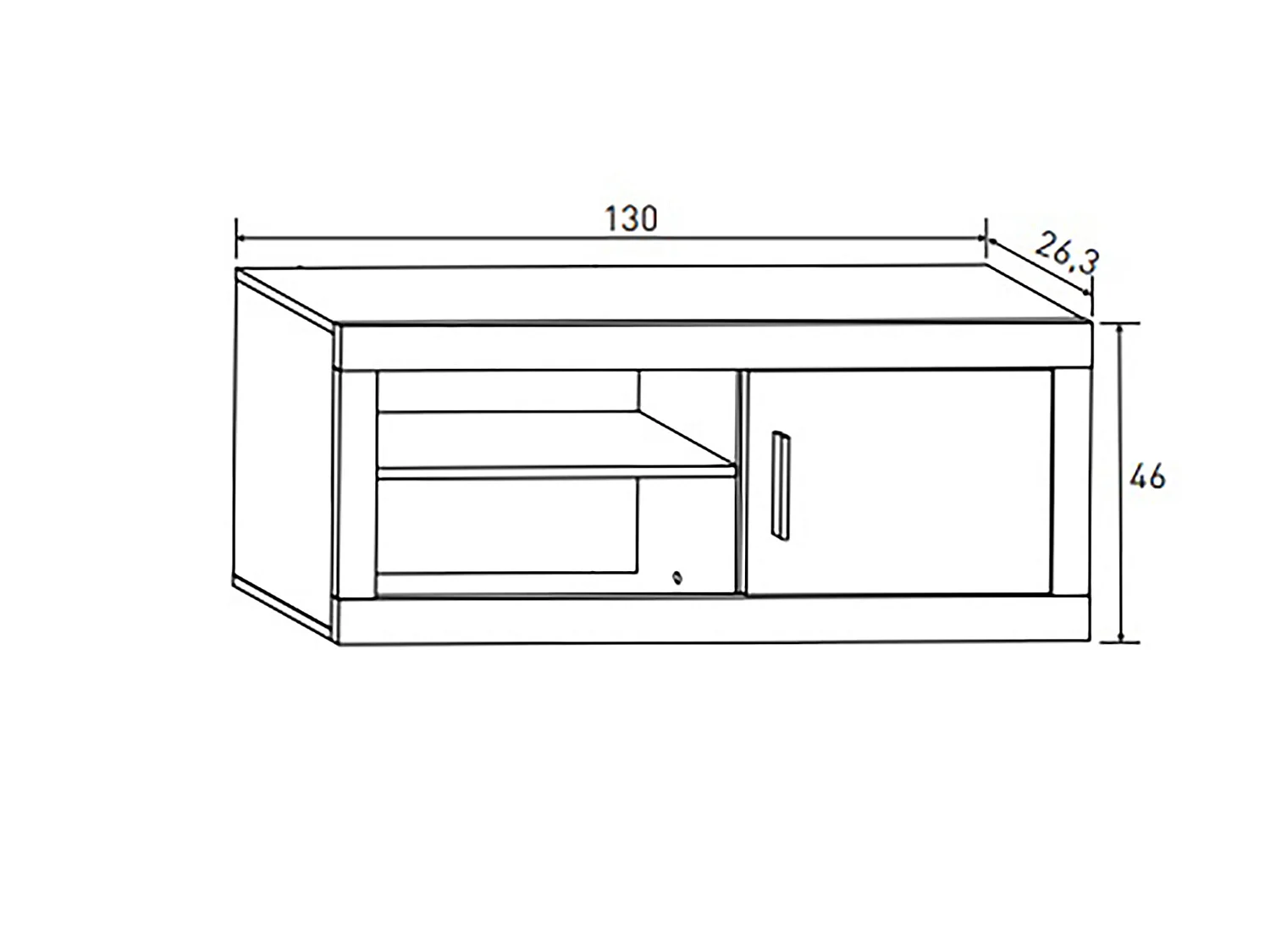 Meuble haut 1 porte coloris chêne cambrian, effet textile - Longueur 130 x profondeur 26,30 x hauteur 46 cm