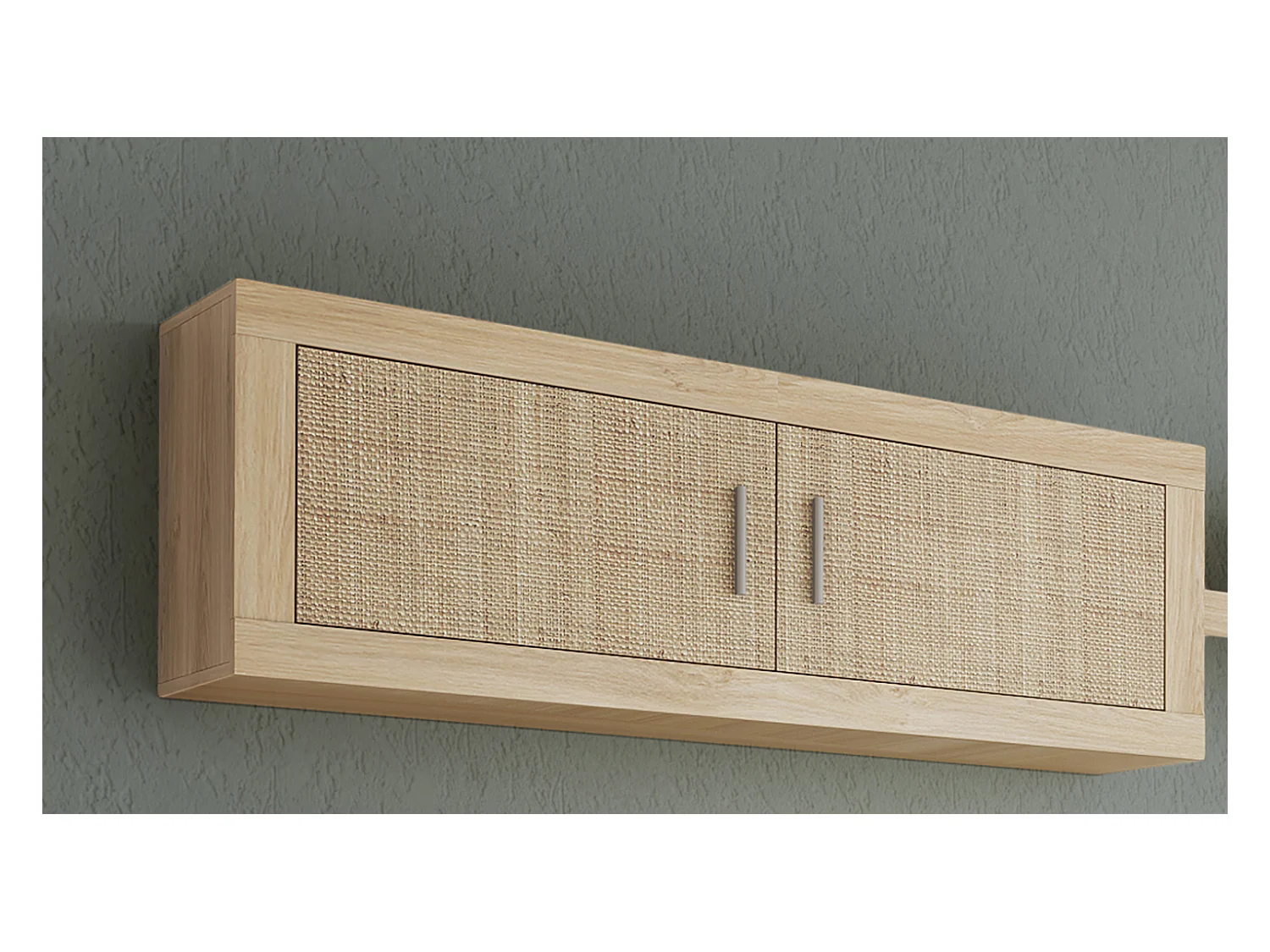 Meuble haut 2 portes coloris chêne cambrian, effet textile - Longueur 130 x profondeur 27,9 x hauteur 46 cm