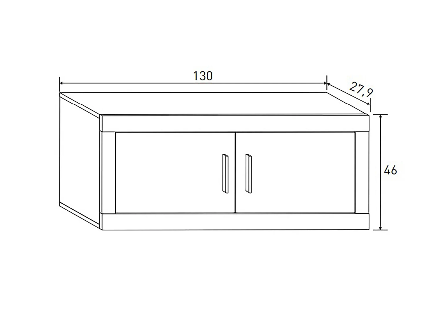 Meuble haut 2 portes coloris chêne cambrian, effet textile - Longueur 130 x profondeur 27,9 x hauteur 46 cm