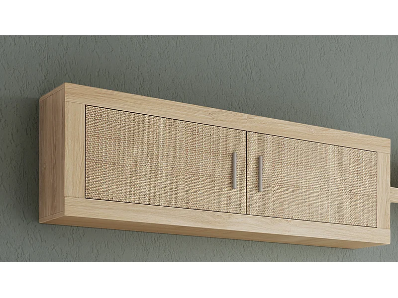 Meuble haut 2 portes coloris chêne cambrian, effet textile - Longueur 130 x profondeur 27,9 x hauteur 46 cm