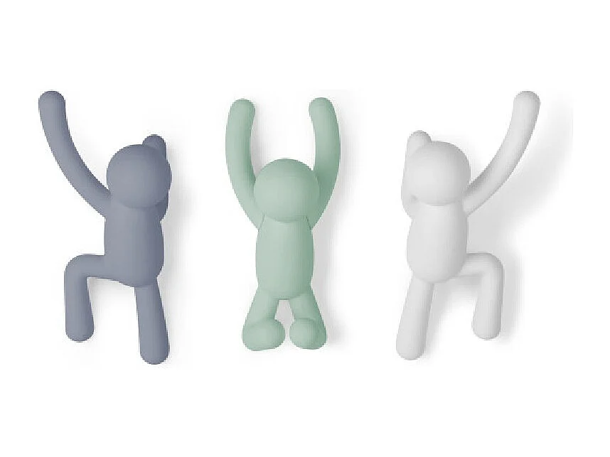 Lot de 3 patères murales avec fixations pastels Buddy Hook