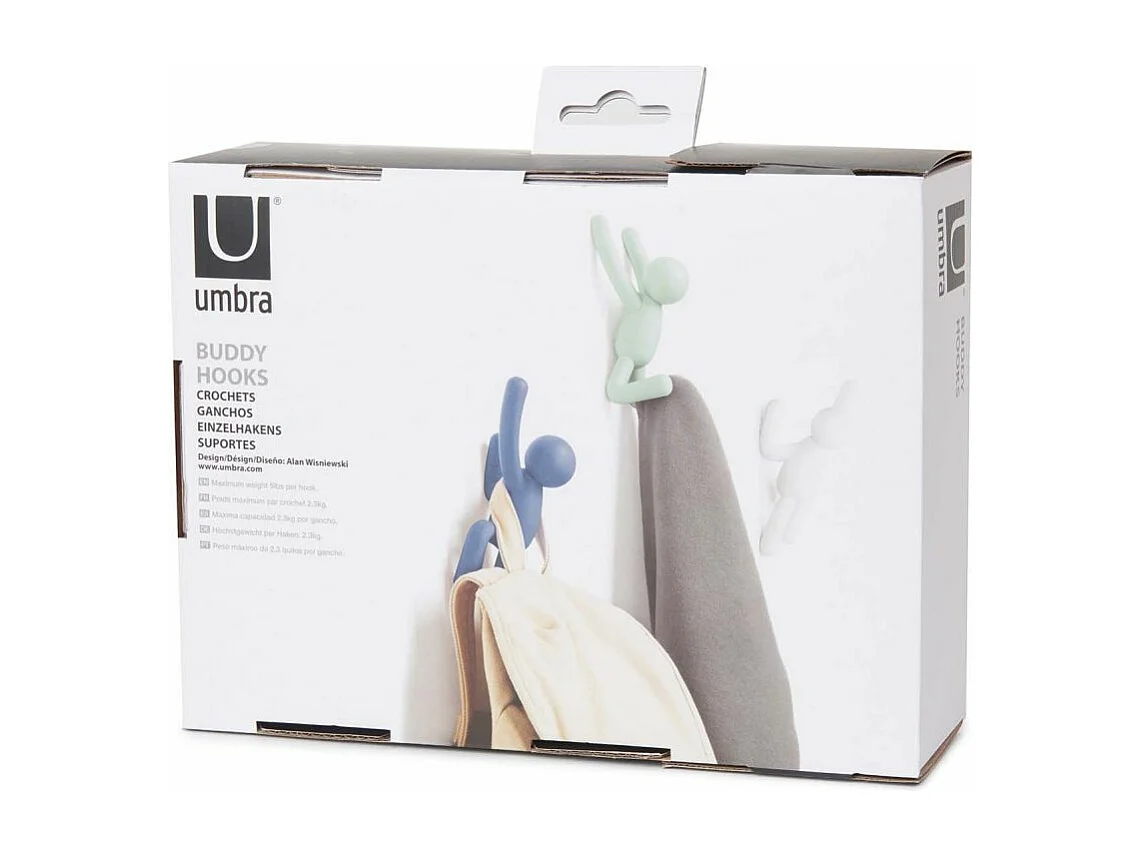 Lot de 3 patères murales avec fixations pastels Buddy Hook