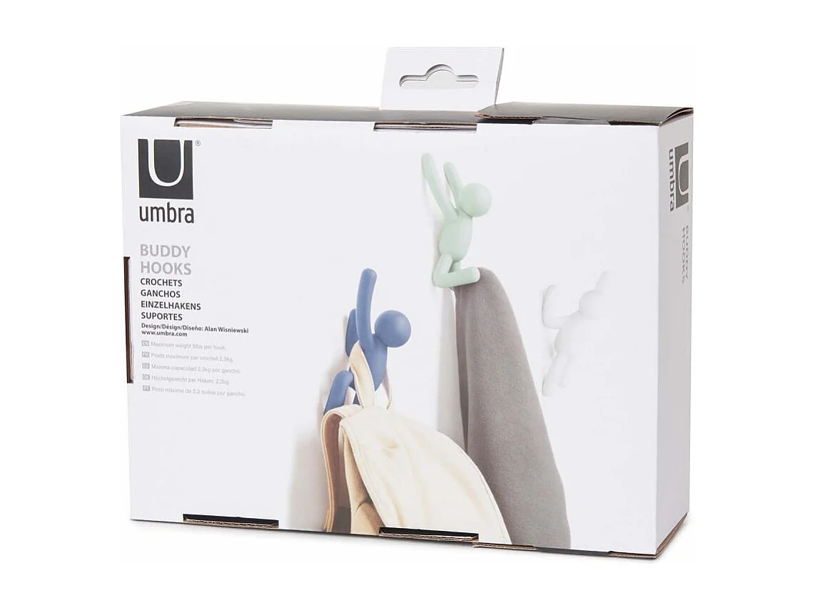 Lot de 3 patères murales avec fixations pastels Buddy Hook
