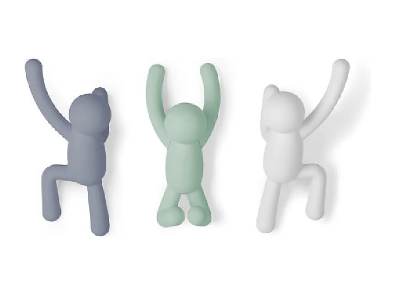 Lot de 3 patères murales avec fixations pastels Buddy Hook