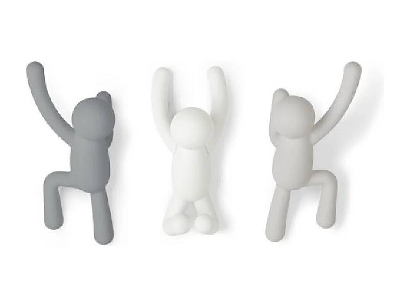 Lot de 3 patères murales avec fixations assortis gris Buddy Hook