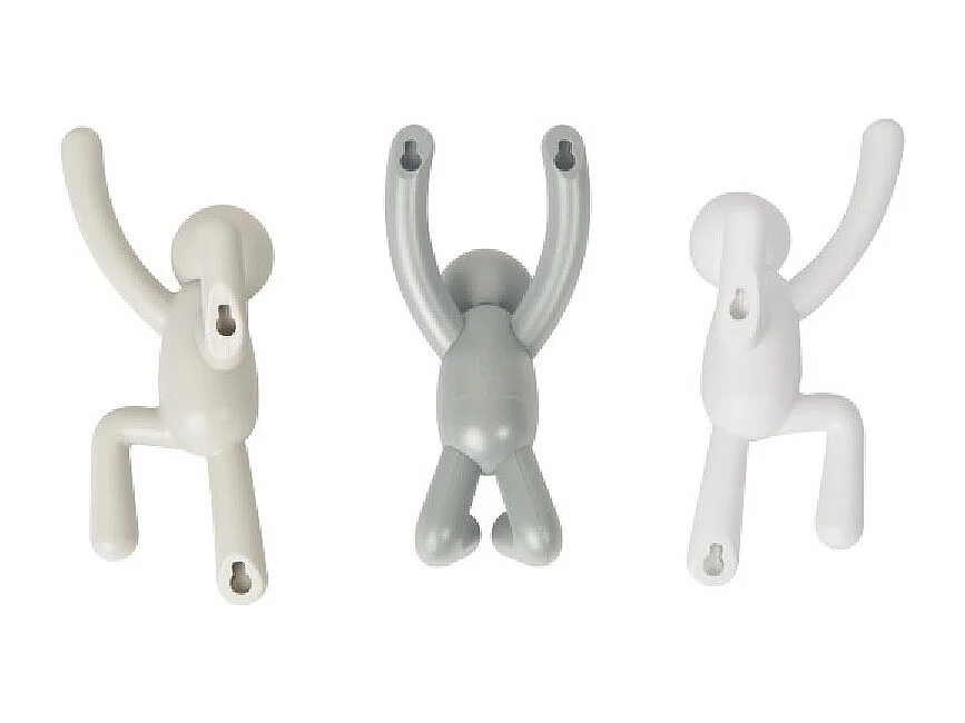 Lot de 3 patères murales avec fixations assortis gris Buddy Hook