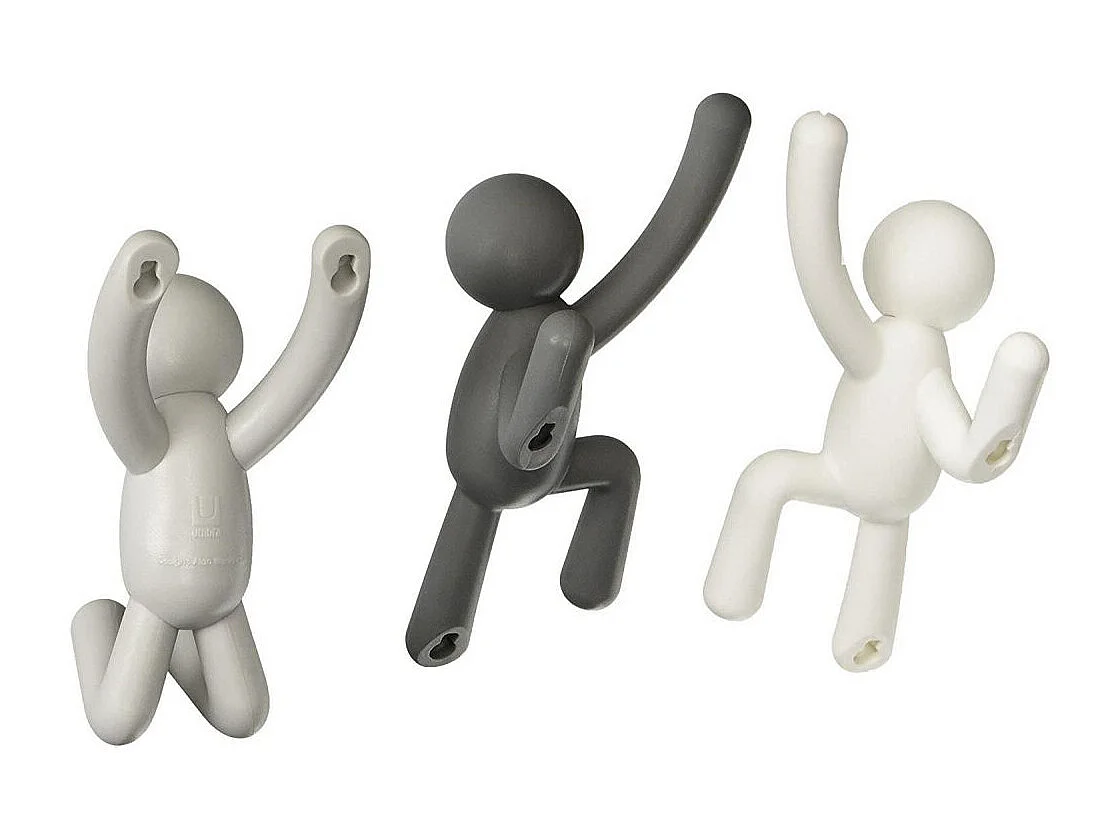 Lot de 3 patères murales avec fixations assortis gris Buddy Hook