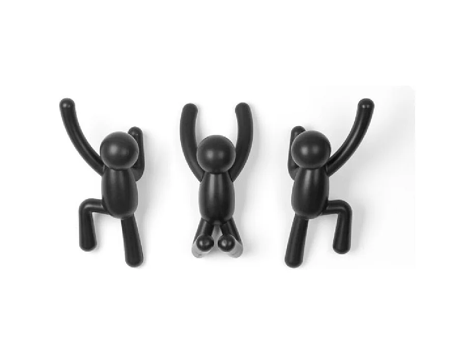 Lot de 3 patères murales avec fixations noires Buddy Hook