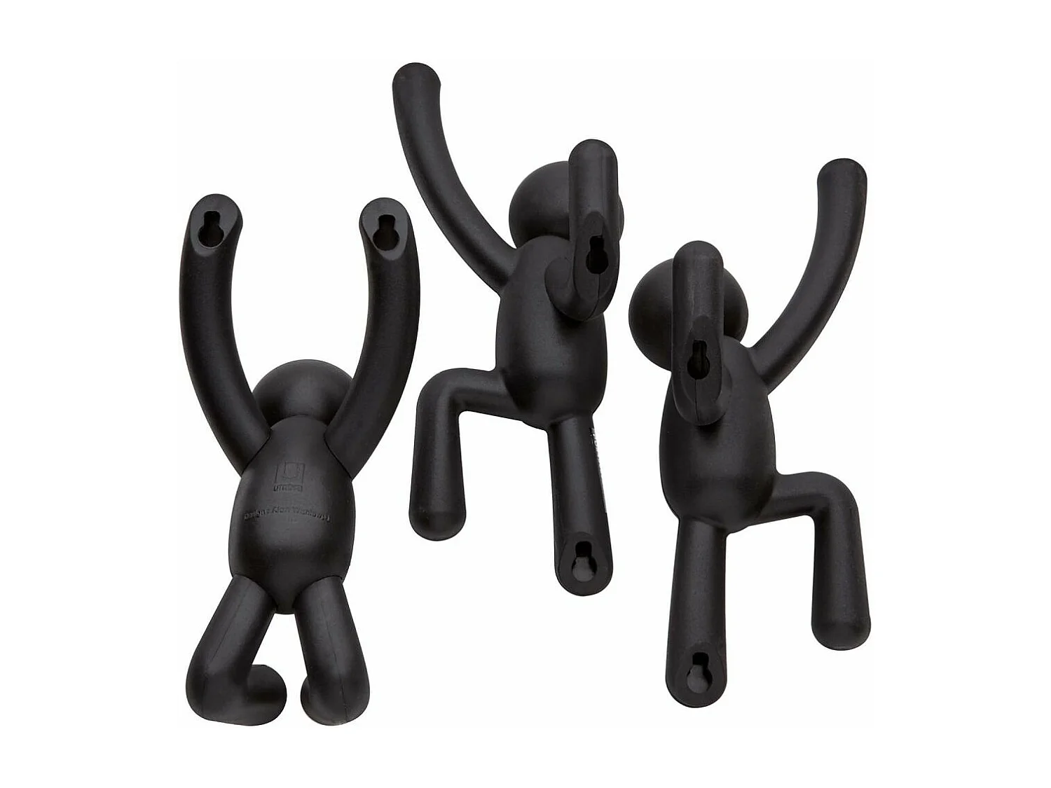 Lot de 3 patères murales avec fixations noires Buddy Hook