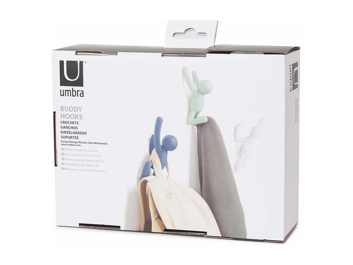 Lot de 3 patères murales avec fixations noires Buddy Hook