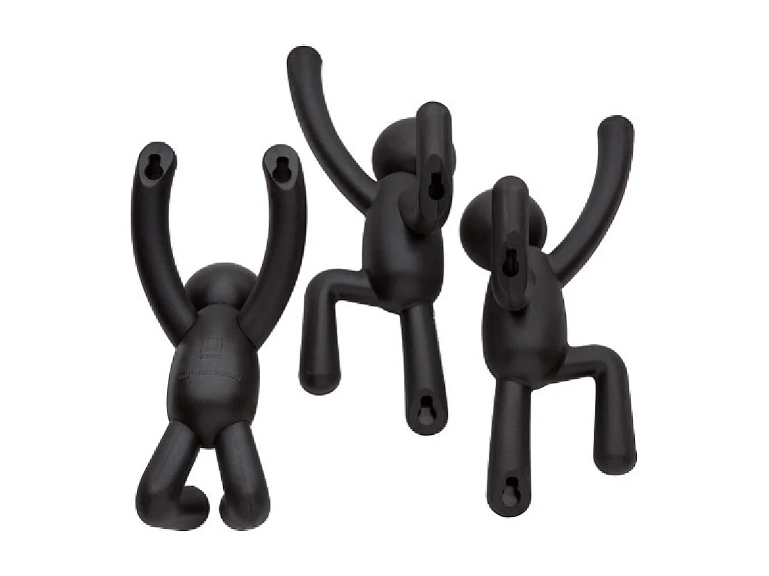 Lot de 3 patères murales avec fixations noires Buddy Hook