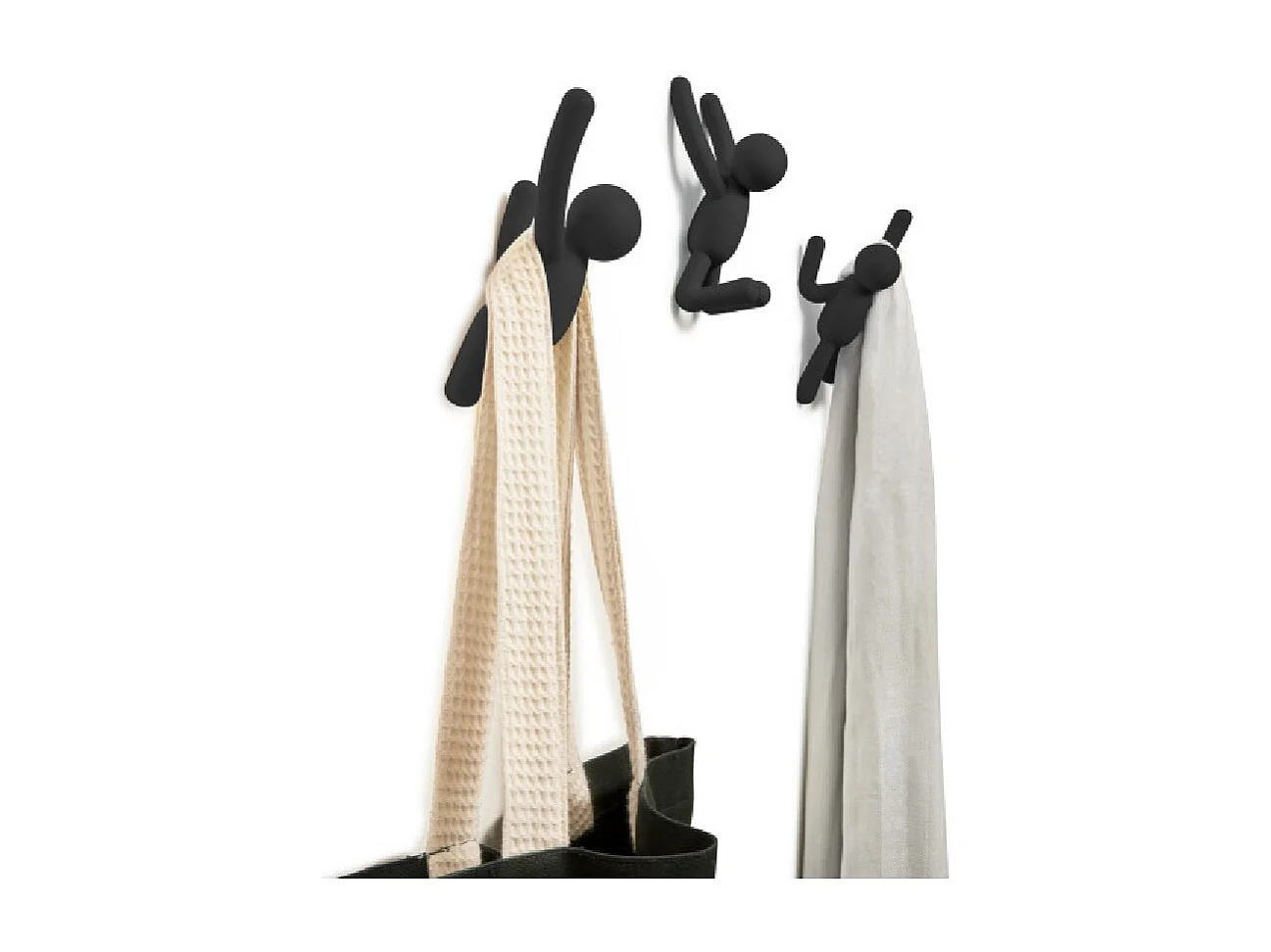 Lot de 3 patères murales avec fixations noires Buddy Hook