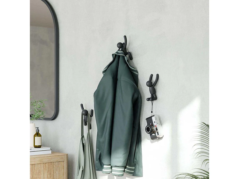 Lot de 3 patères murales avec fixations noires Buddy Hook