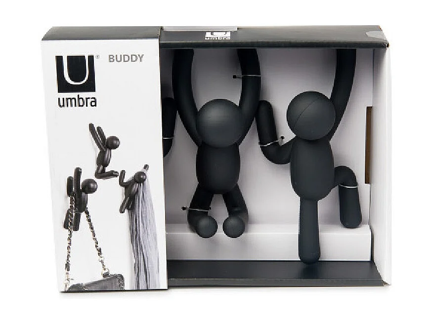 Lot de 3 patères murales avec fixations noires Buddy Hook