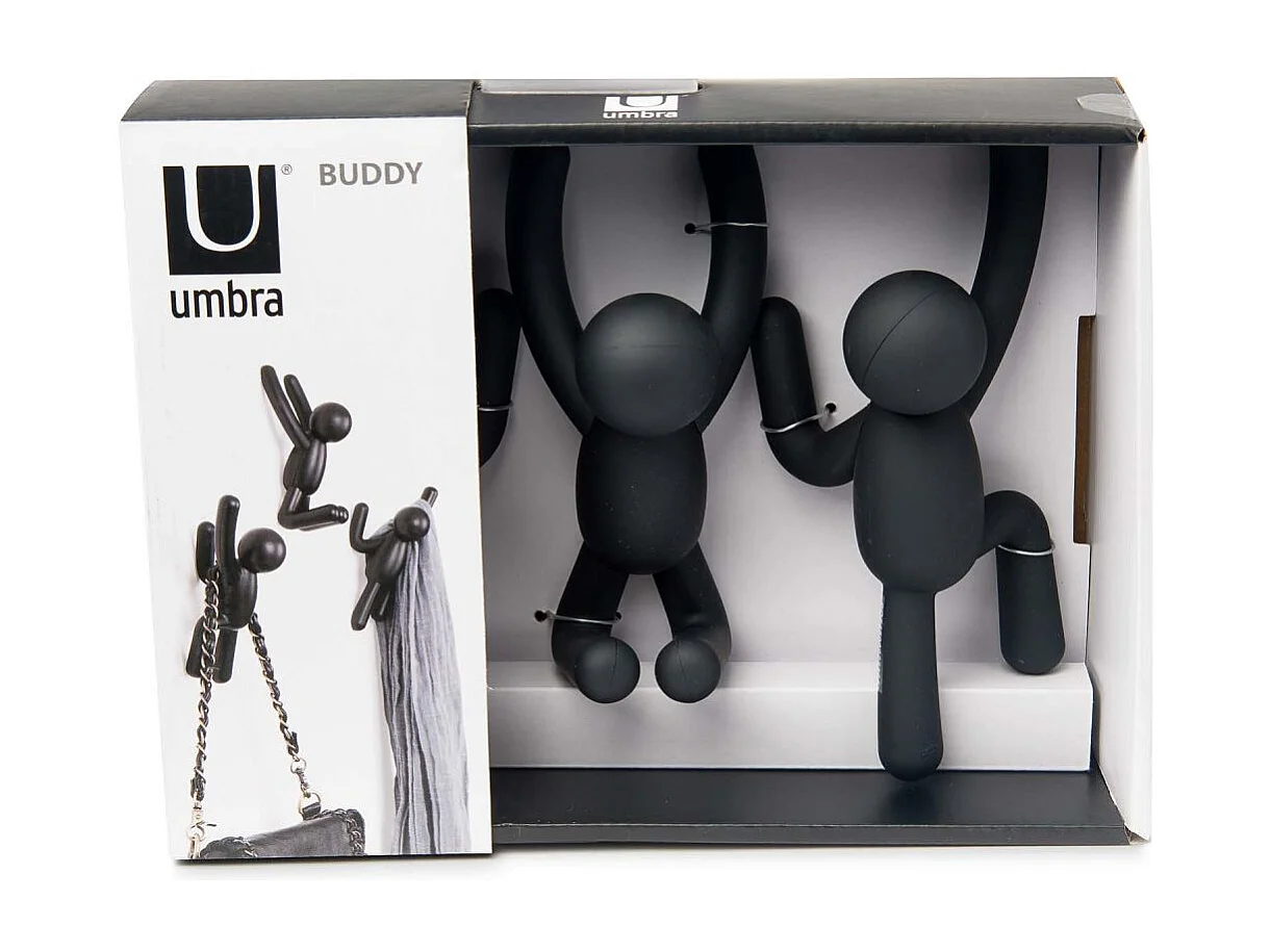 Lot de 3 patères murales avec fixations noires Buddy Hook