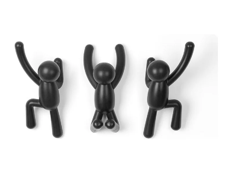 Lot de 3 patères murales avec fixations noires Buddy Hook