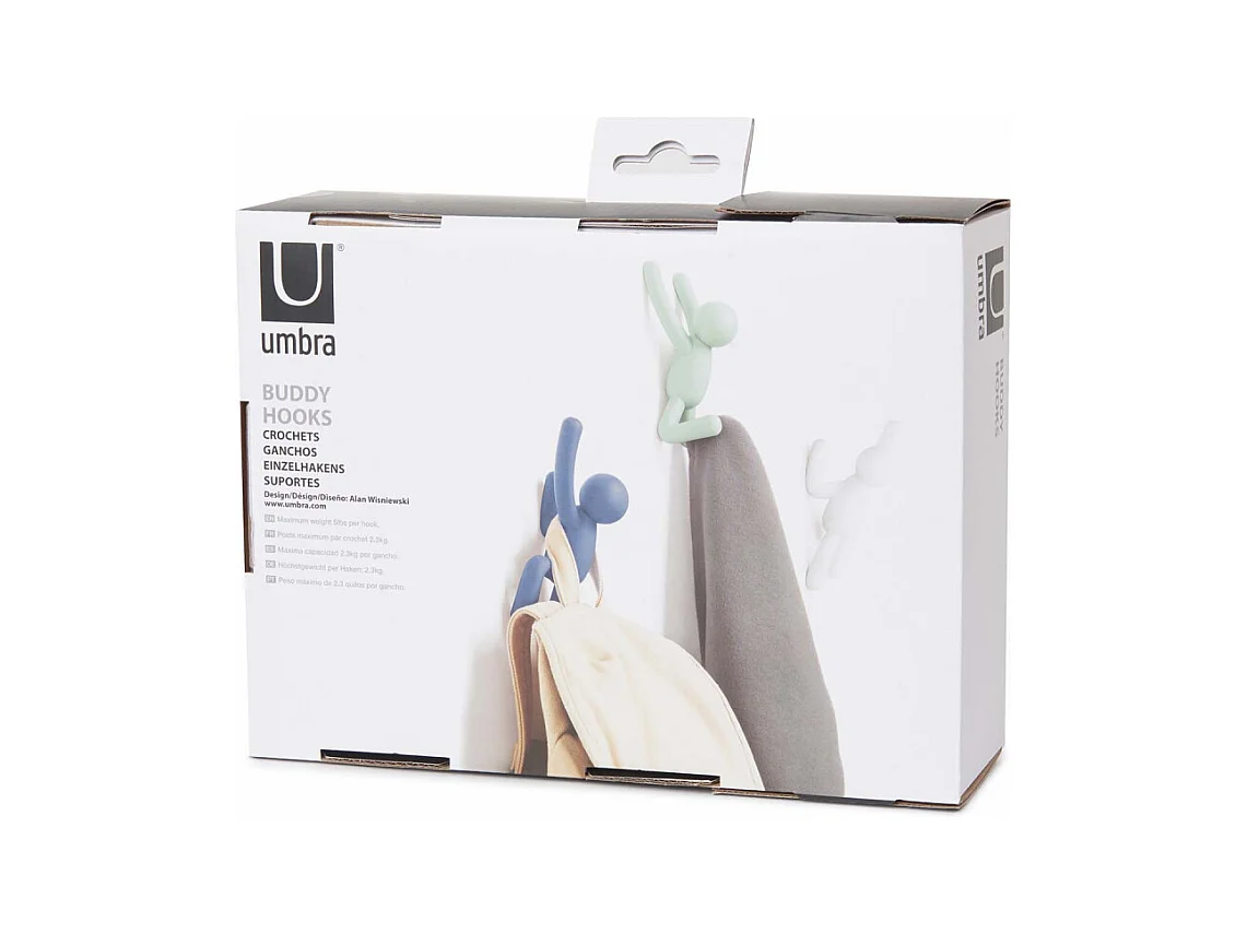 Lot de 3 patères murales avec fixations blanc Buddy Hook