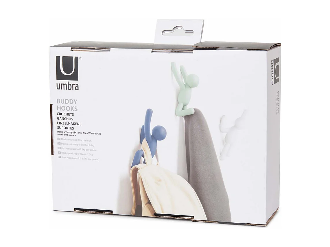 Lot de 3 patères murales avec fixations blanc Buddy Hook