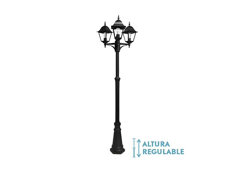 Farola Exterior Aluminio  En Negro Modelo Spica 3 Luces