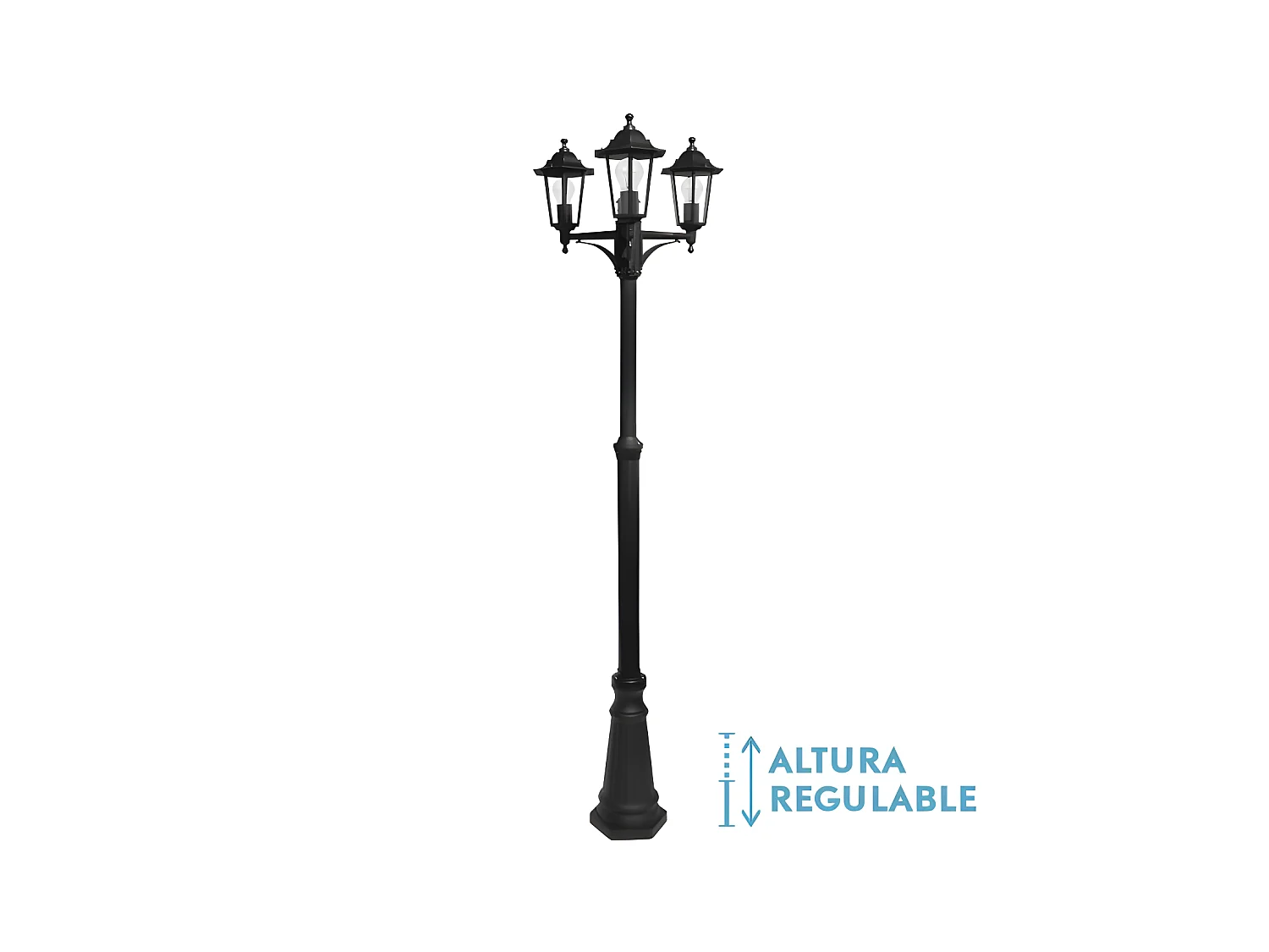 Farola De Jardin Negra En Aluminio De 3 Luces Modelo Auriga