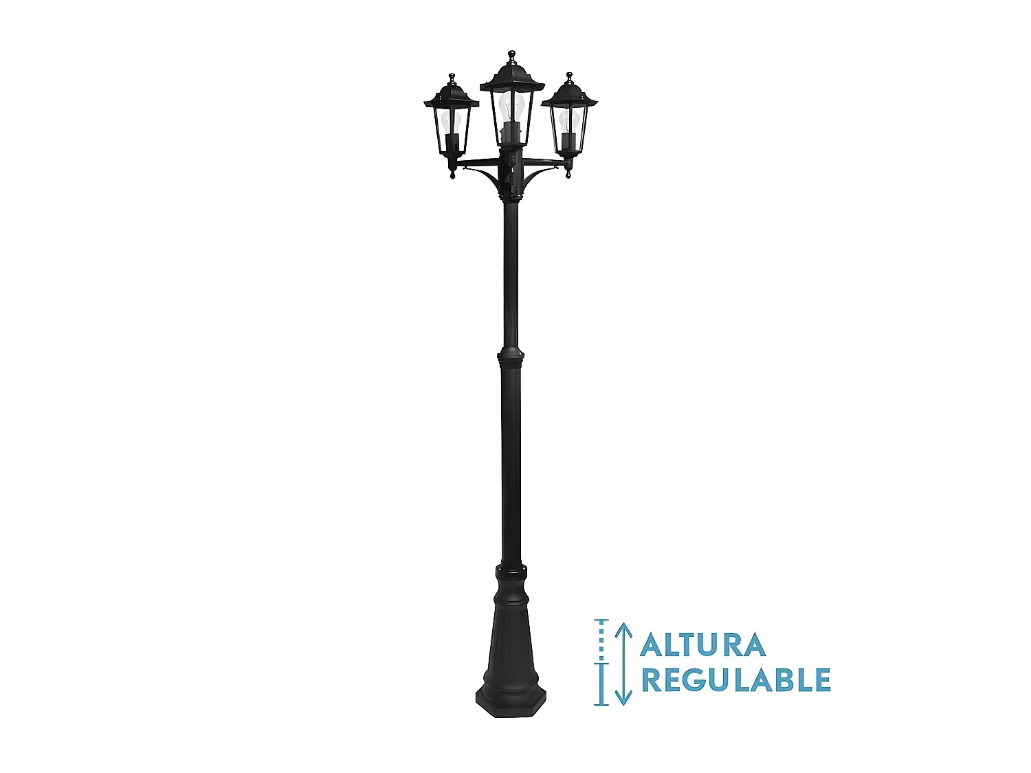 Farola De Jardin Negra En Aluminio De 3 Luces Modelo Auriga