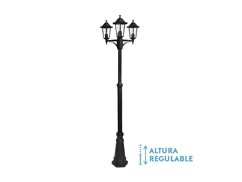 Farola De Jardin Negra En Aluminio De 3 Luces Modelo Auriga