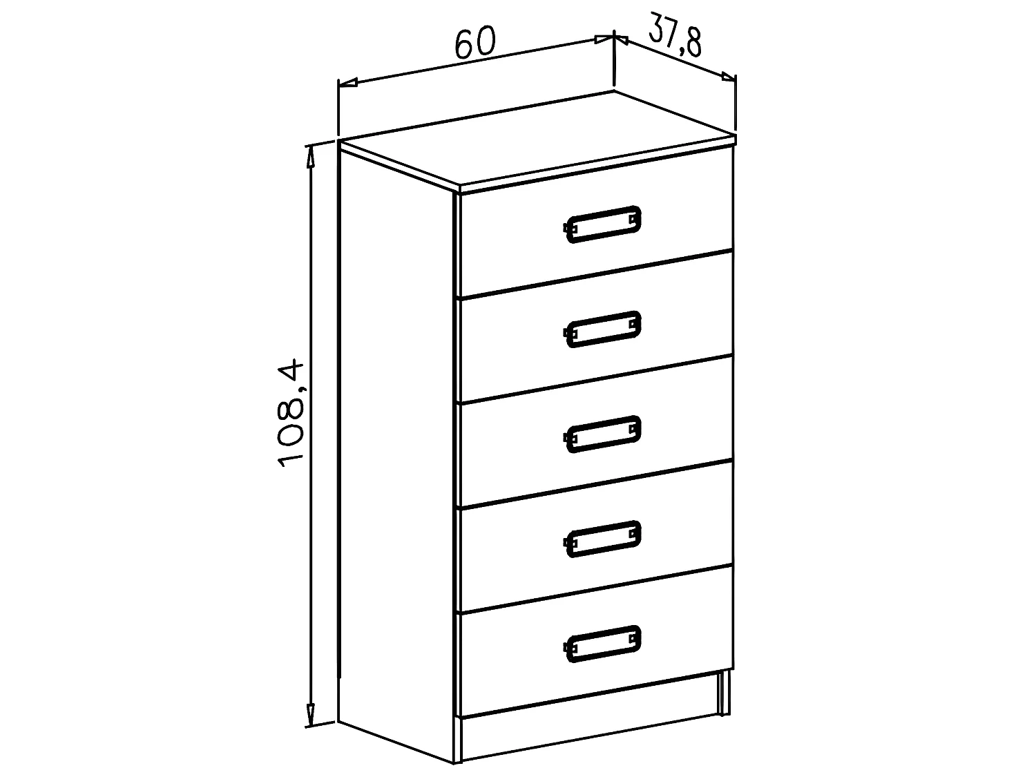 Chiffonnier , meuble de rangement coloris andersen, puccini - Longueur 60 x Profondeur 37,80 x Hauteur 108 cm
