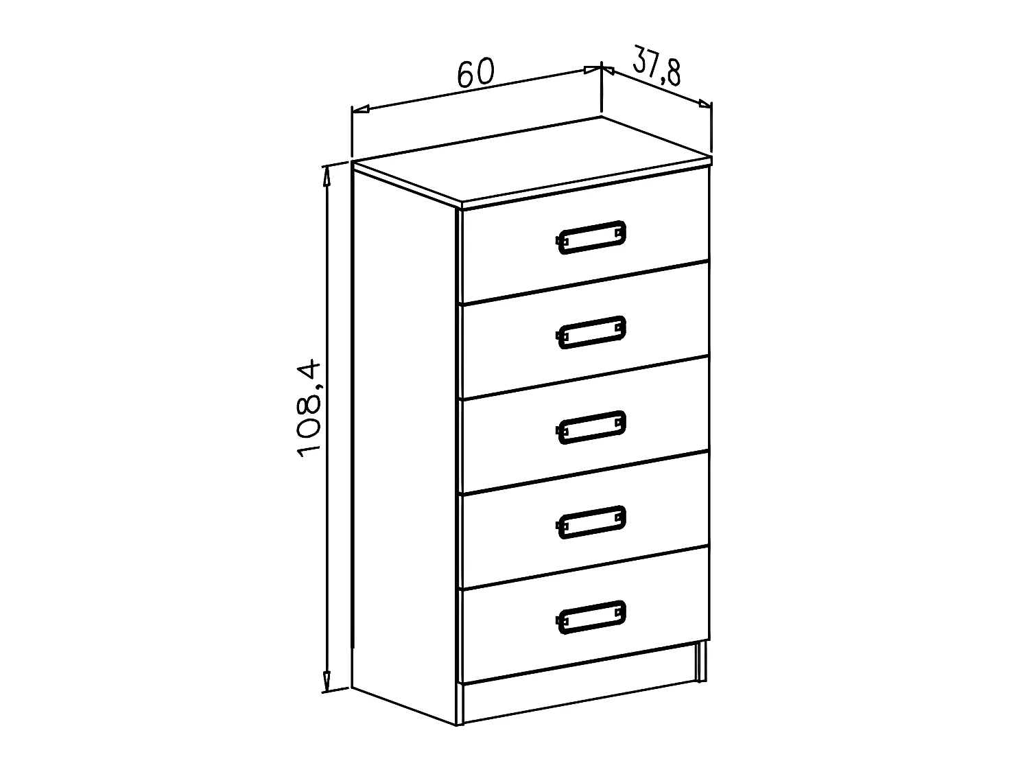 Chiffonnier , meuble de rangement coloris andersen, graphite - Longueur 60 x Profondeur 37,80 x Hauteur 108 cm