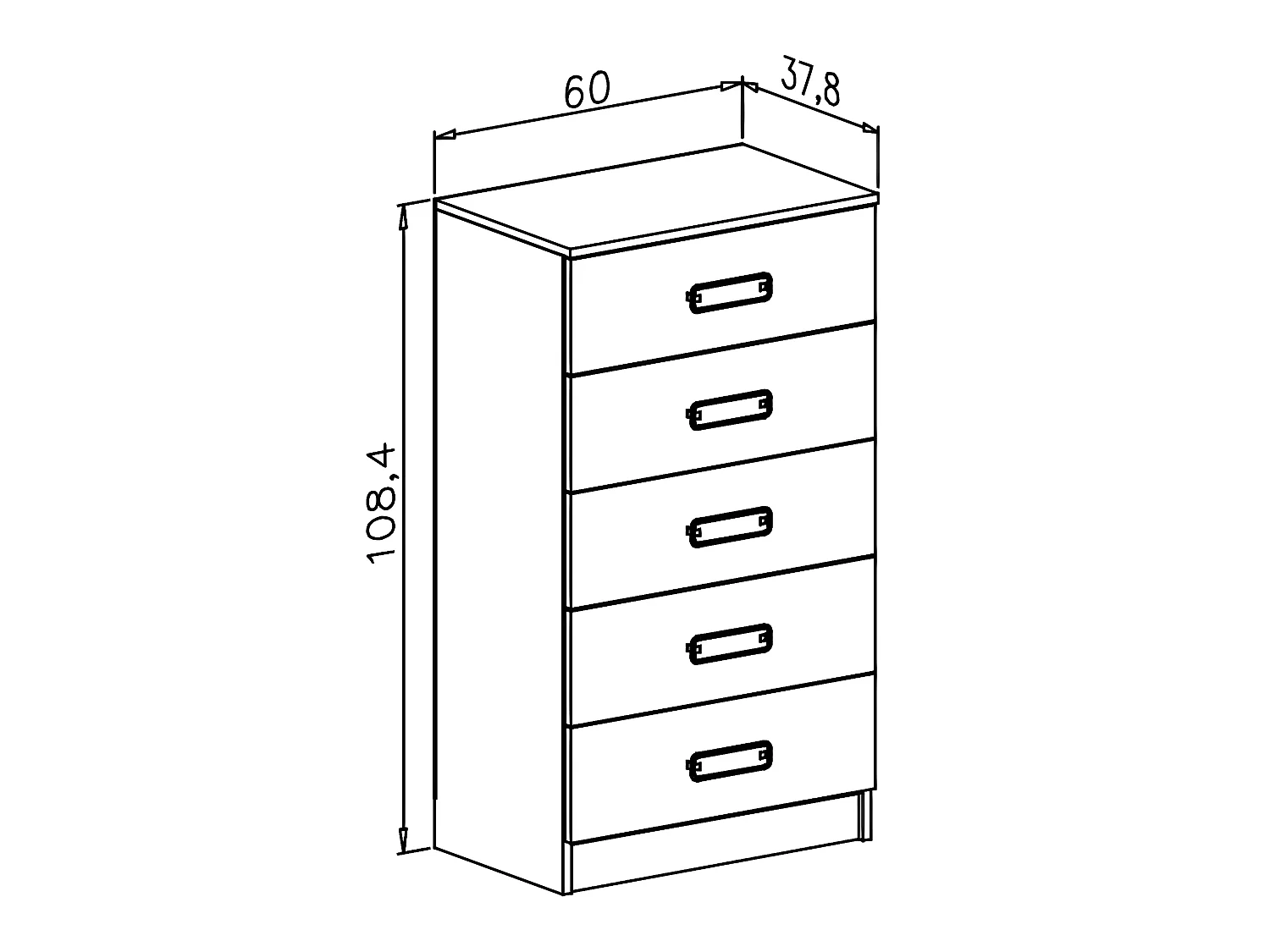 Chiffonnier , meuble de rangement coloris puccini, andersen- Longueur 60 x Profondeur 37,80 x Hauteur 108 cm